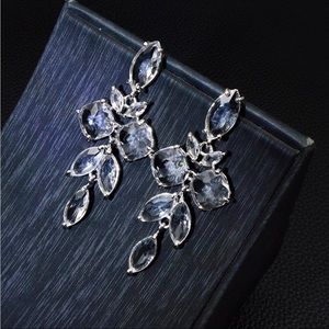 New - Anthro Crystal Large Long Leaf Shaped Dangle Drop Earrings Clear